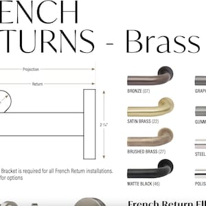 1 3/16&quot; Brass French Returns. Select-Metal Drapery Hardware -  Bent Returns Hardware Set - In 8 colors. Brass, Bronze, Nickel, ..and more