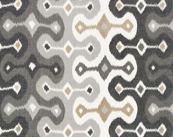 May include: A seamless pattern with a repeating design of abstract shapes in shades of gray, white, and brown. The pattern is reminiscent of an ikat design.