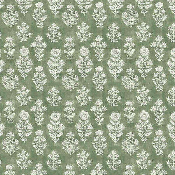 Tegan Drapery Panel - Floral Curtain, Custom Drapery Pleated Drapery. Shown in Juniper. Colors: Green, Gray, Yellow, Blue. Made to Order