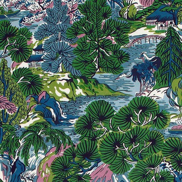 Thibaut Pagoda Trees Drapery Panel: Linen Cotton Chinoiserie Curtain