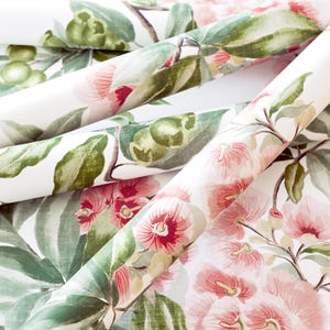 Thibaut Camellia Garden Drapery Panel, Shown in Linen & Navy. Floral Drapery Panel,Large Print Curtain, Leaf Print Curtain, Made to Order