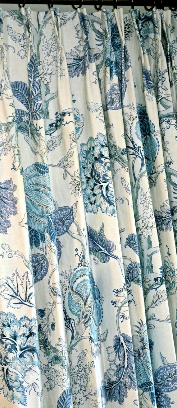 Blue Floral Curtains Linen Curtains Floral Pattern Custom Etsy