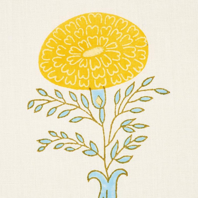 Marigold Linen Drapery Panel,from Schumacher Fabrics. Hand-block ...