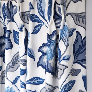 Floral Pleated Drapery &quot;Delphine&quot; Fabric - Floral Curtain Panel - Pleated Drapery - Colors: Orange, Blue, Tan, Yellow. Made to Order
