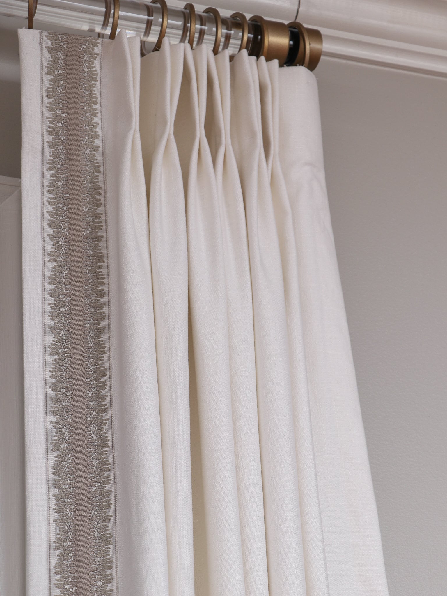 Tan Color Linen Drapes With Trim Tape, Heavy Linen Curtains 