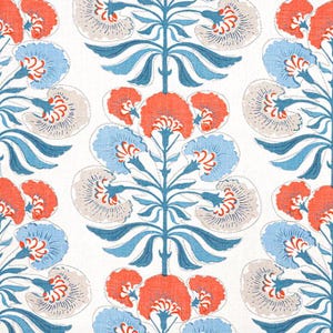 Thibaut Tybee Tree Drapery Panel, Shown in Green and Blue.  Indian Block Print Curtain, Large Floral Print Curtain, Made to Order.