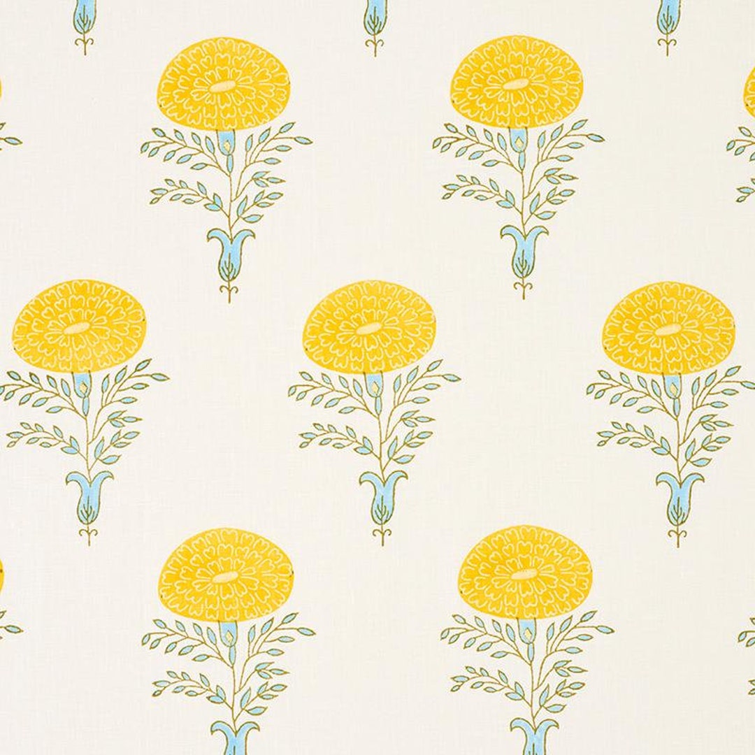 Marigold Linen Drapery Panel,from Schumacher Fabrics. Hand-block ...