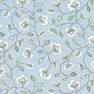 Thibaut Chelsea Drapery Panel, Shown in Soft Blue & Green. Floral Drapery Panel, Large Print Curtain, Leaf Print Curtain, Made to Order
