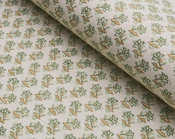 Schumacher Oleander, Custom Curtain/Drapery Panel, Custom Made in Leaf Green, Indigo, and Neutral