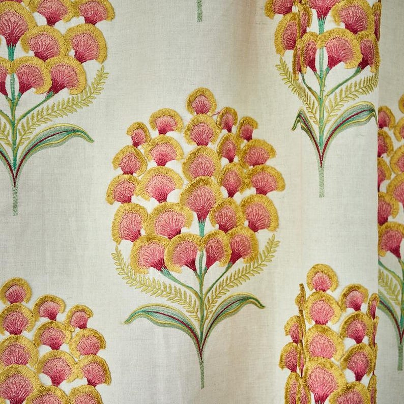 Schumacher Aurelia Floral Embroidery Drapery Panel: Linen Cotton Blend ...