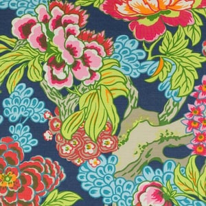 Thibaut Honshu Drapery Panel, Shown in Green.  Large Floral Print Curtain, Peony Print Curtain, Honshu Print Drapery. Made to Order