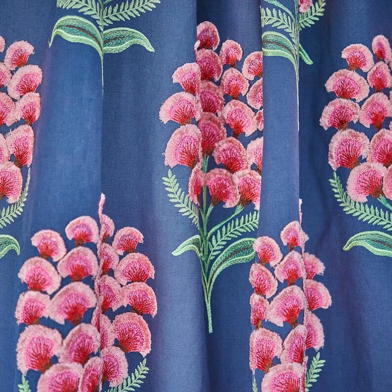 Schumacher Aurelia Floral Embroidery Drapery Panel: Linen Cotton Blend ...