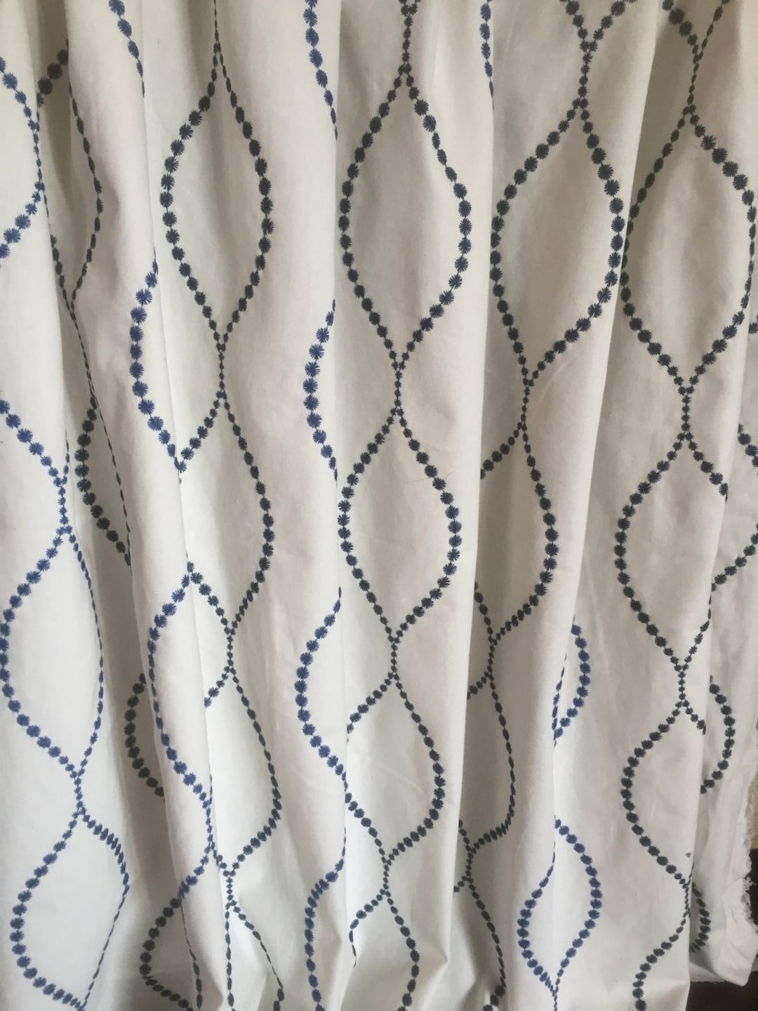 Embroidered Geometric Pattern Drapes in scroll Custom Curtains Pinch Pleat Drapes Embroidery