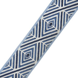 Diamond Accent Trim for Drapery in &quot;Symmetry Diamond&quot; - Custom Linen Curtain Panels with  2.5&quot; Trim - Available in Blue, Berry, and Neutral