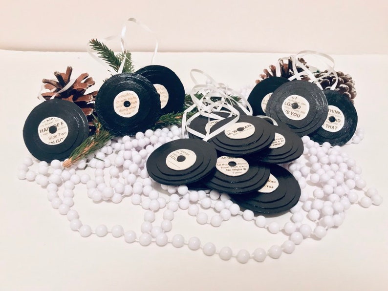 Mini Vinyl Record Christmas Ornaments / Black and White / Etsy