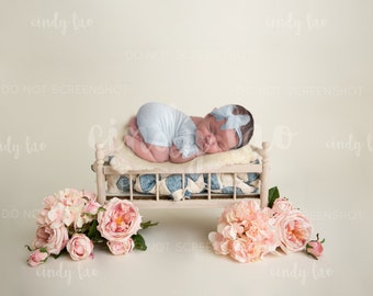 Newborn Digital Backdrop | Pink Floral Crib Prop | for girls