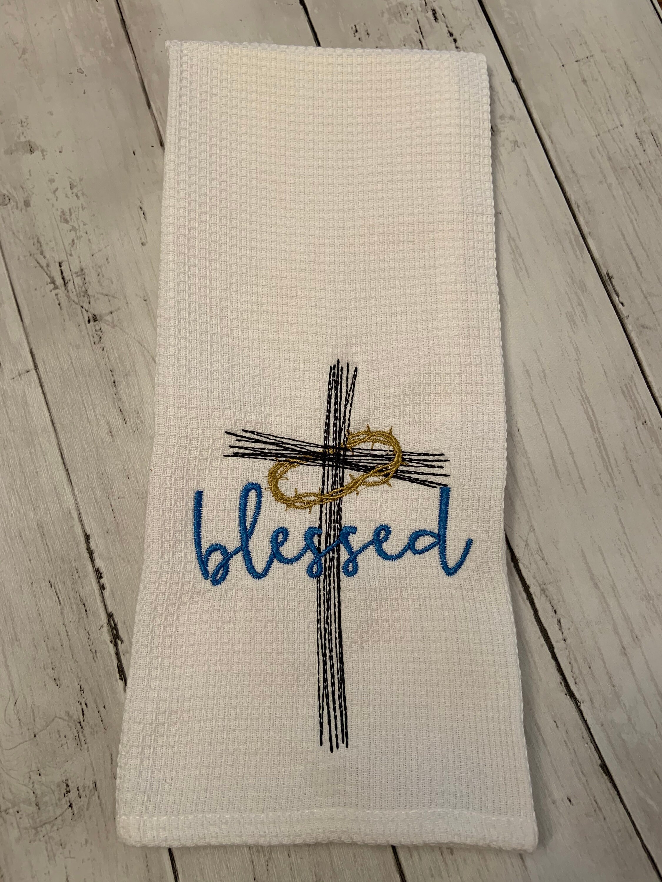 Easter kitchen towel Blessed Cross kitchen towel Etsy