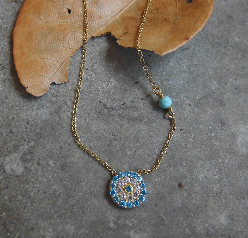Gold Necklace,Evil Eye Necklace,Cz zirconia,Turquoise gemstones,Turquoise Necklace,Protection,Good Luck,Bridal Jewelry,Birthday,Women Gift