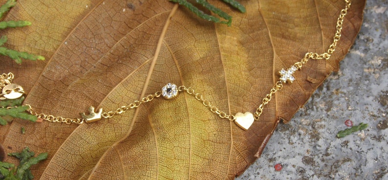 Gold Bracelet,Evil Eye Bracelet,Baby Jewelry,Gold Cross,Evil Eye,Crown,Baby gift,Heart,Newborn gift,Chain Bracelet,Baptism Gift,Birtday Gift