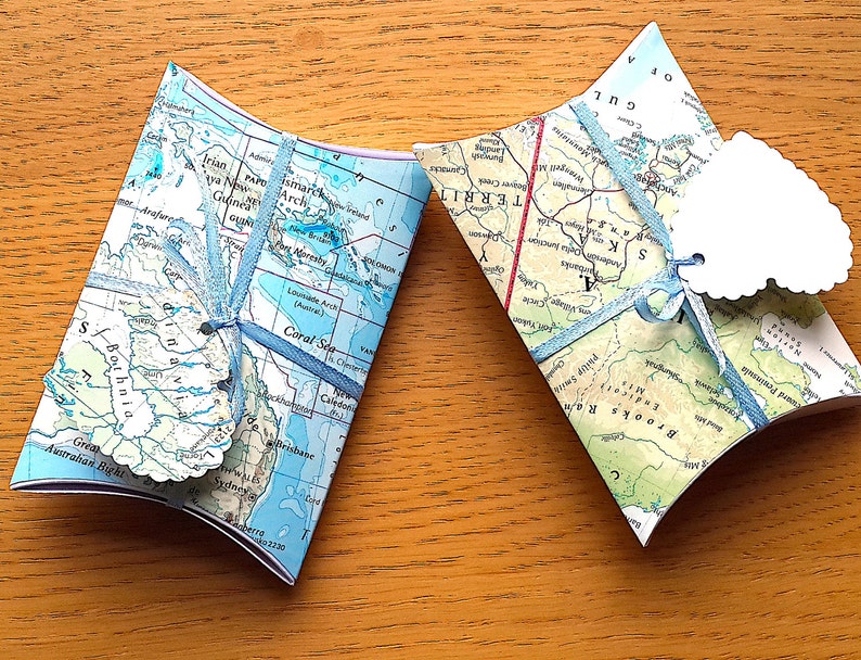 5 Travel Theme Favor Boxes Map Favor Boxes Travel Favors Etsy