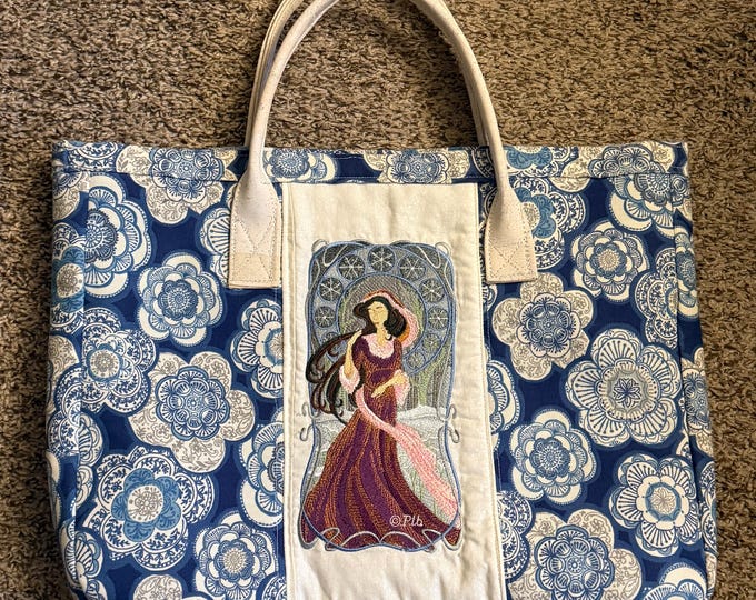 Custom Embroidered Tote Bag with Custom-Made Handles & Exterior Pocket