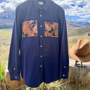 Upcycled Dockers Quilted Panel Patchwork Button Down (L)