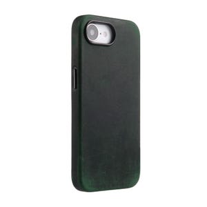 Custodia per iPhone 16e in pelle italiana lavorata a mano / Conciata al vegetale pieno fiore / Finitura artigianale bicolore / Ecologica