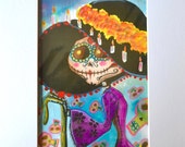 Santa Muerte watercolor- dia de los muertos frida kahlo -Limited Edition Day of the Dead signed numbered Art Print by Fryda Fernandez