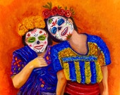 Guatemalan Twins -mexican guatemalan art traditional folk Limited Edition Day of the Dead signed numbered 8x8 Art Print by Fryda Fernandez