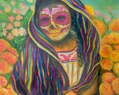 Marigold -Limited Edition Day of the Dead tende con teschio girl power, women power numbered 8x10 Art Print by Fryda Fernandez