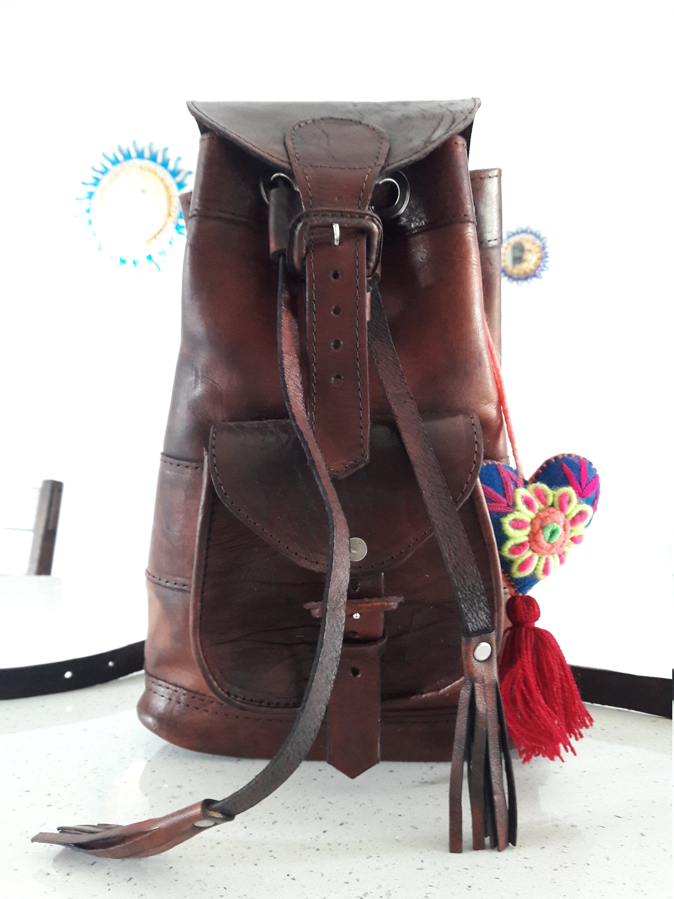 Full Grain Leather Backpack boho backpack bohemian bag Etsy