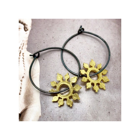 helianthus flower hoop earrings