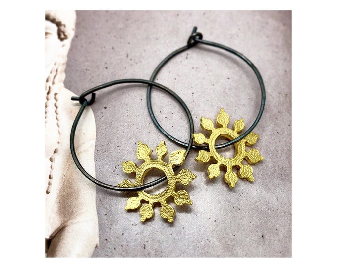 helianthus flower hoop earrings