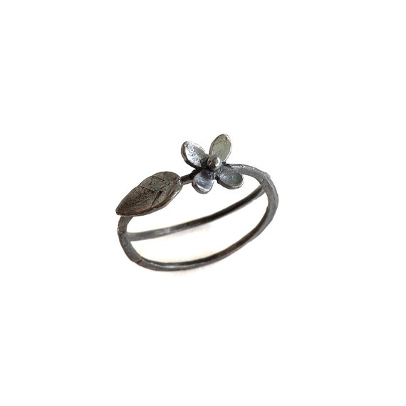 silver flower branch ring