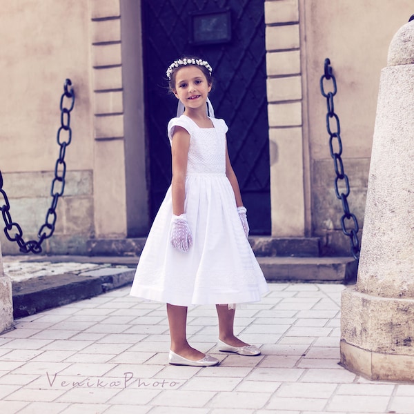 simple first communion dress with delicate lace