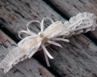 Baby Baptism Headband bow white and ivory