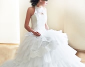 wedding dress-custom wedding dress-wedding dress with lace neckline-train wedding dress-romantic wedding dress- handmade in europe
