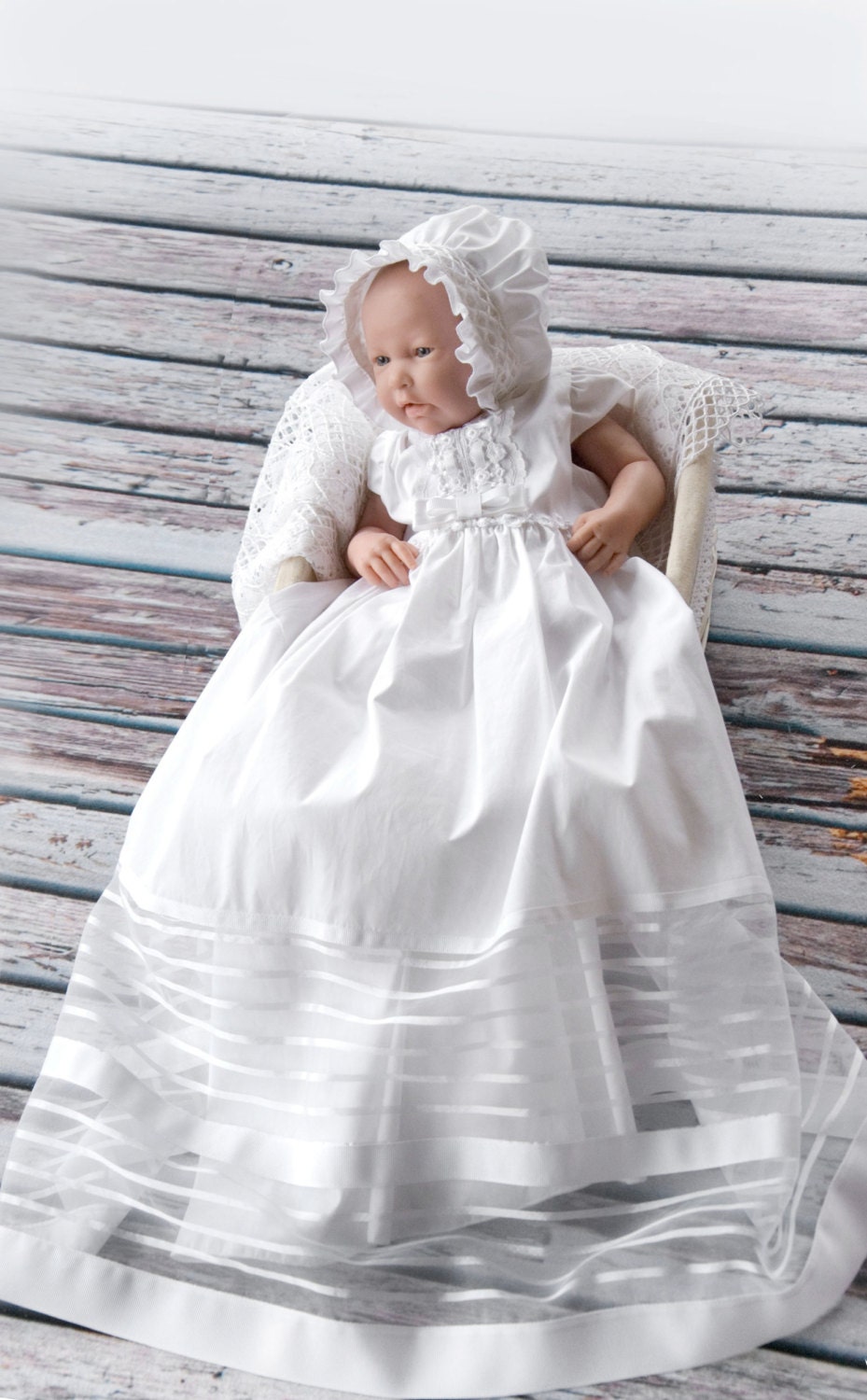 white christening gownbaptism dress with delicate guipure and Etsy