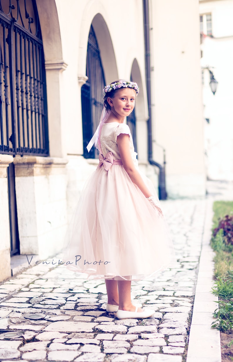 Purple Salmon Flower Girl Dress