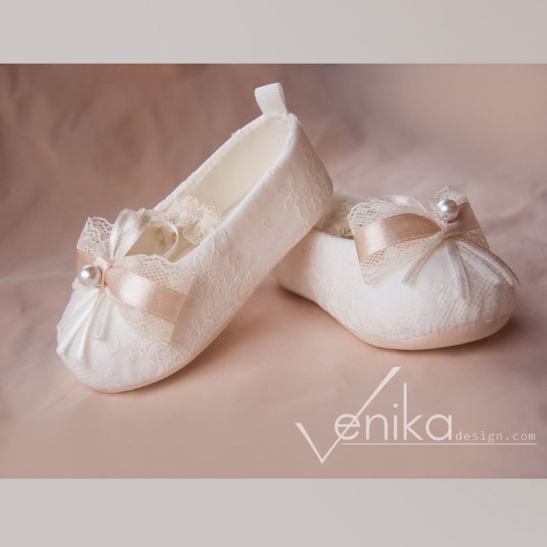 Christening Baby Shoes in Ivory With Delicate Pink Etsy