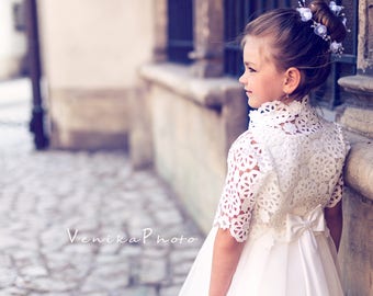 schönes Tüll erstkommunionskleid i off white farbe mit Spitze, Tutu Blumen Mädchen Kleid