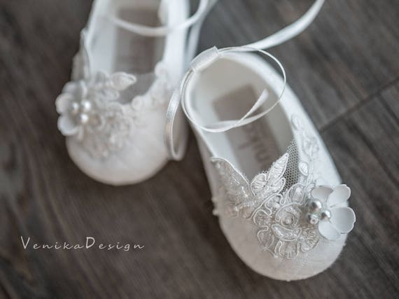 Fille Bébé Ivoire Baptême Chaussures De Baptême Chaussures Dentelle Perles Fleurs Bandeau