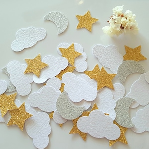 Star and moon confetti,Twinkle party decoration,Cloud moon star Canetti, moon star scatter,Silver glitter moon confetti,Glitter white could