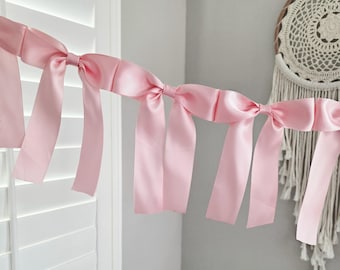 Pink bow garland, Ribbon bow garland,Bow banner,Baby shower decorations,Pink bow garland,Baby shower bow decor,Blue bow garland