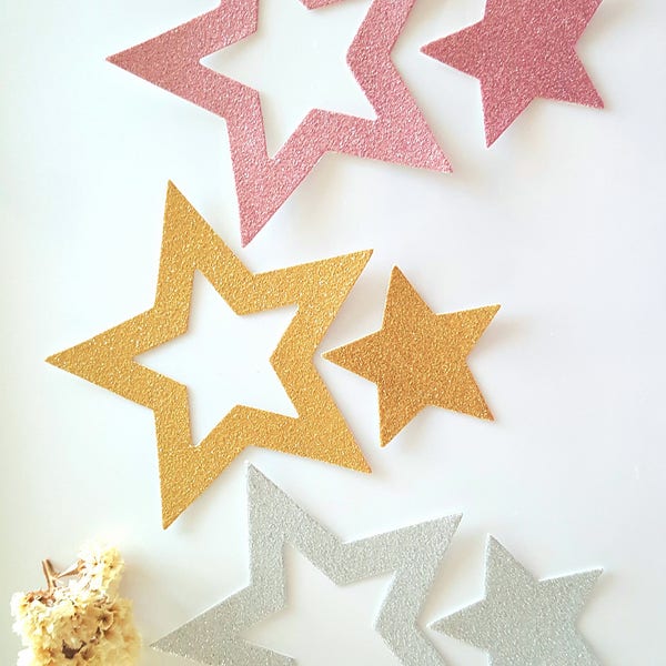 Star die cuts,Gold Star die cuts,Glitter star die cuts,Twinkle party decor,Christmas decor,New Year eve star, Glitter star cut outs