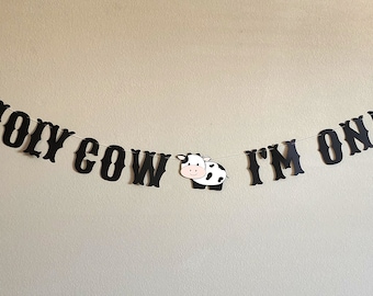 Holy cow I'm one banner/First birthday Cow theme/Western first birthday/Cow boy rodeo banner/Customized banner/Cow girl birthday banner