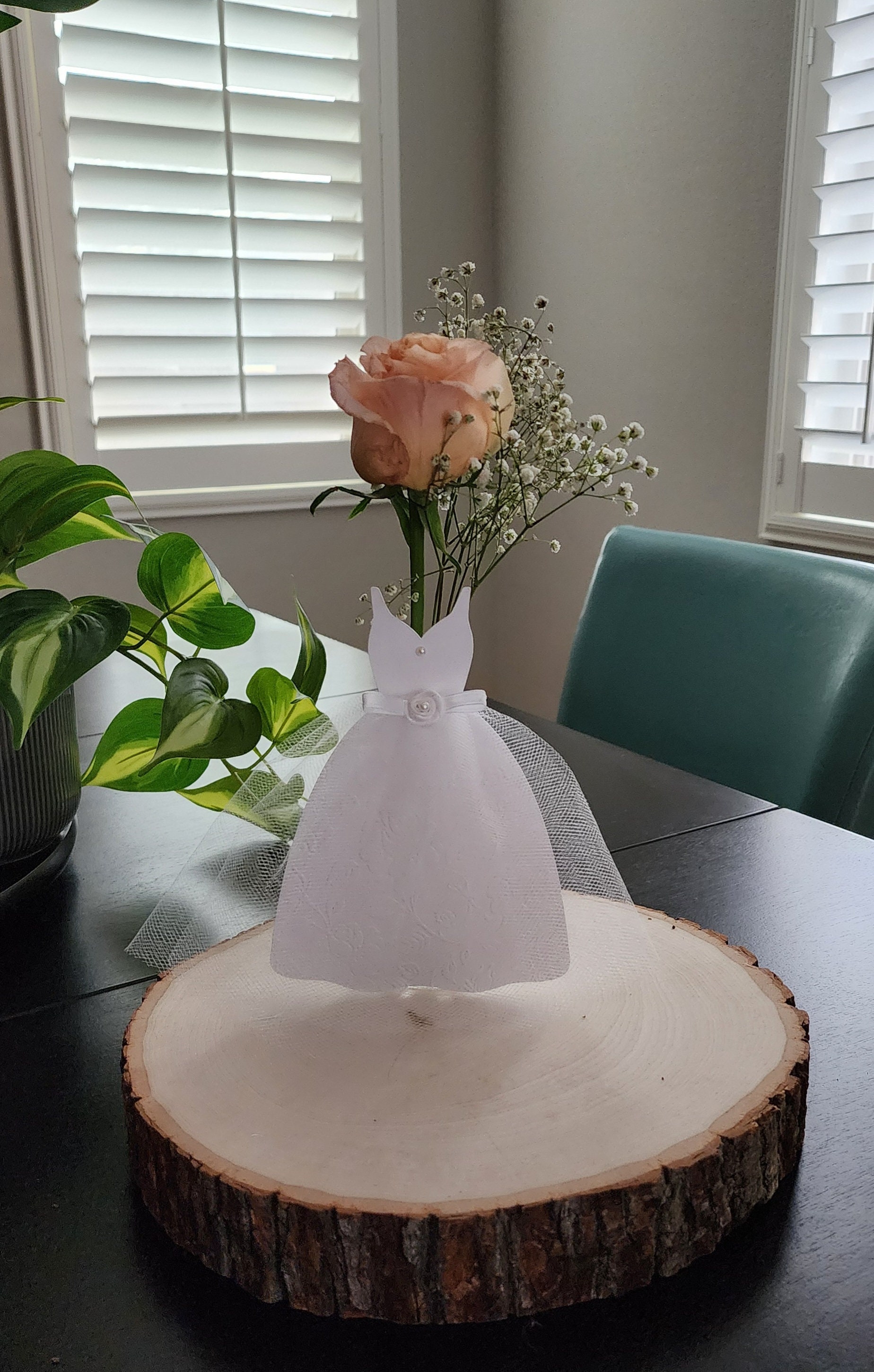 wedding dress centerpiece bridal shower Handmade Bridal Gown Vase | Satin & Pearl Wedding Centerpiece