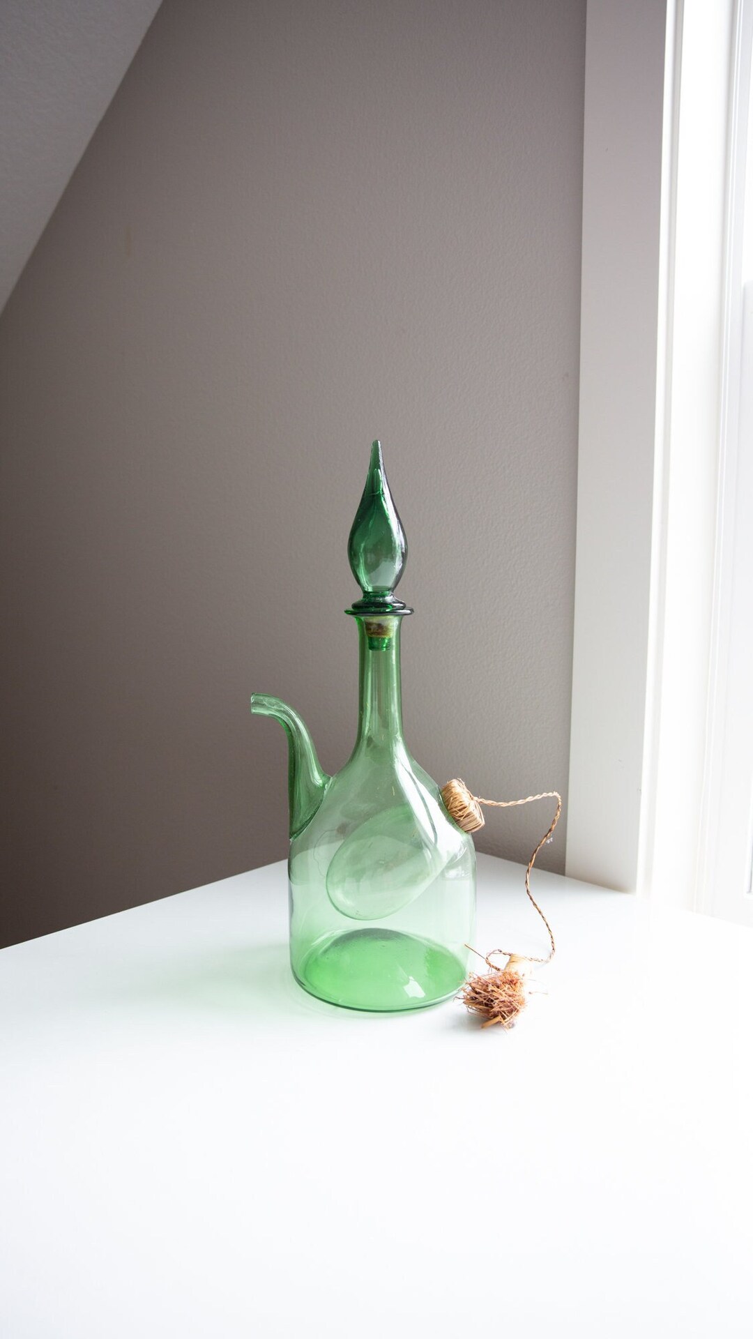 Vintage Green Glass Wine Decanter With Ice Chamber Etsy