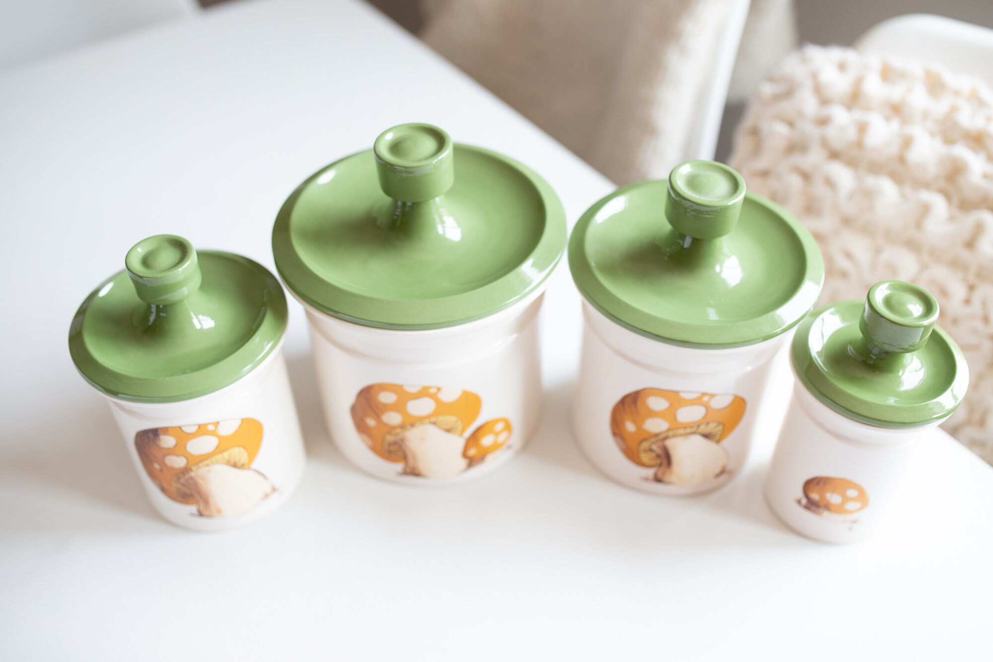 Vintage Pilz Gelb Weiß und Salbei grün Küchenkanister | Etsy