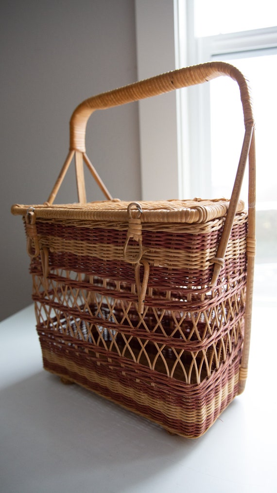 Vintage Boho Rattan Wicker Wine Bottle Picnic Bas… - image 6